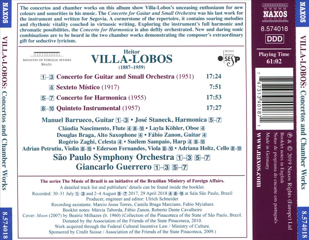Villa-Lobos: Guitar Concerto; Harmonica Concerto; Sexteto Místico; Quinteto Instrumental cover art