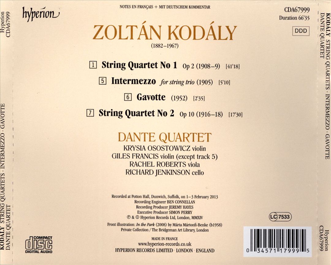 Zoltán Kodály: String Quartets Nos. 1 & 2; Intermezzo; Gavotte cover art