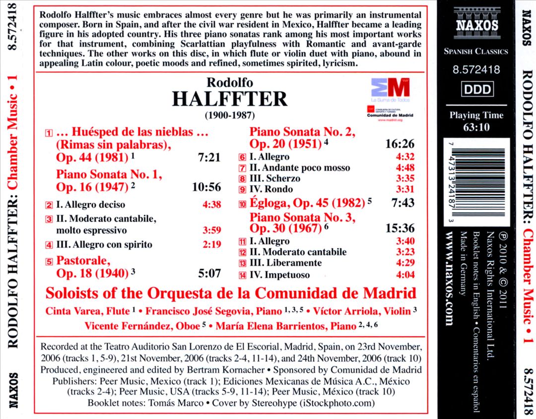 Rodolfo Halffter: Chamber Music, Vol. 1 cover art